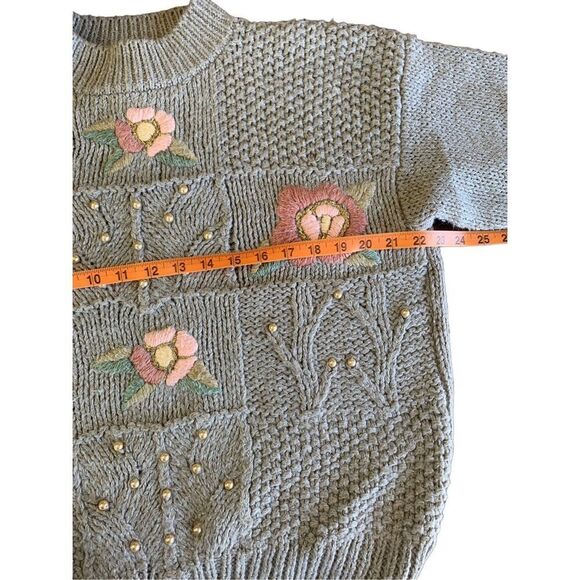 90s Designer Original Floral And Beaded Sweater Medium Vintage - Picture 7 of 9